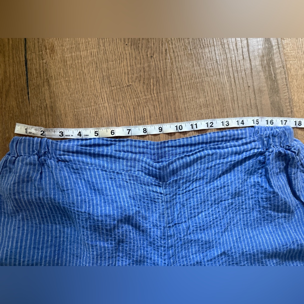 FLAX Blue Striped Linen Capri Pants - Picture 6 of 8